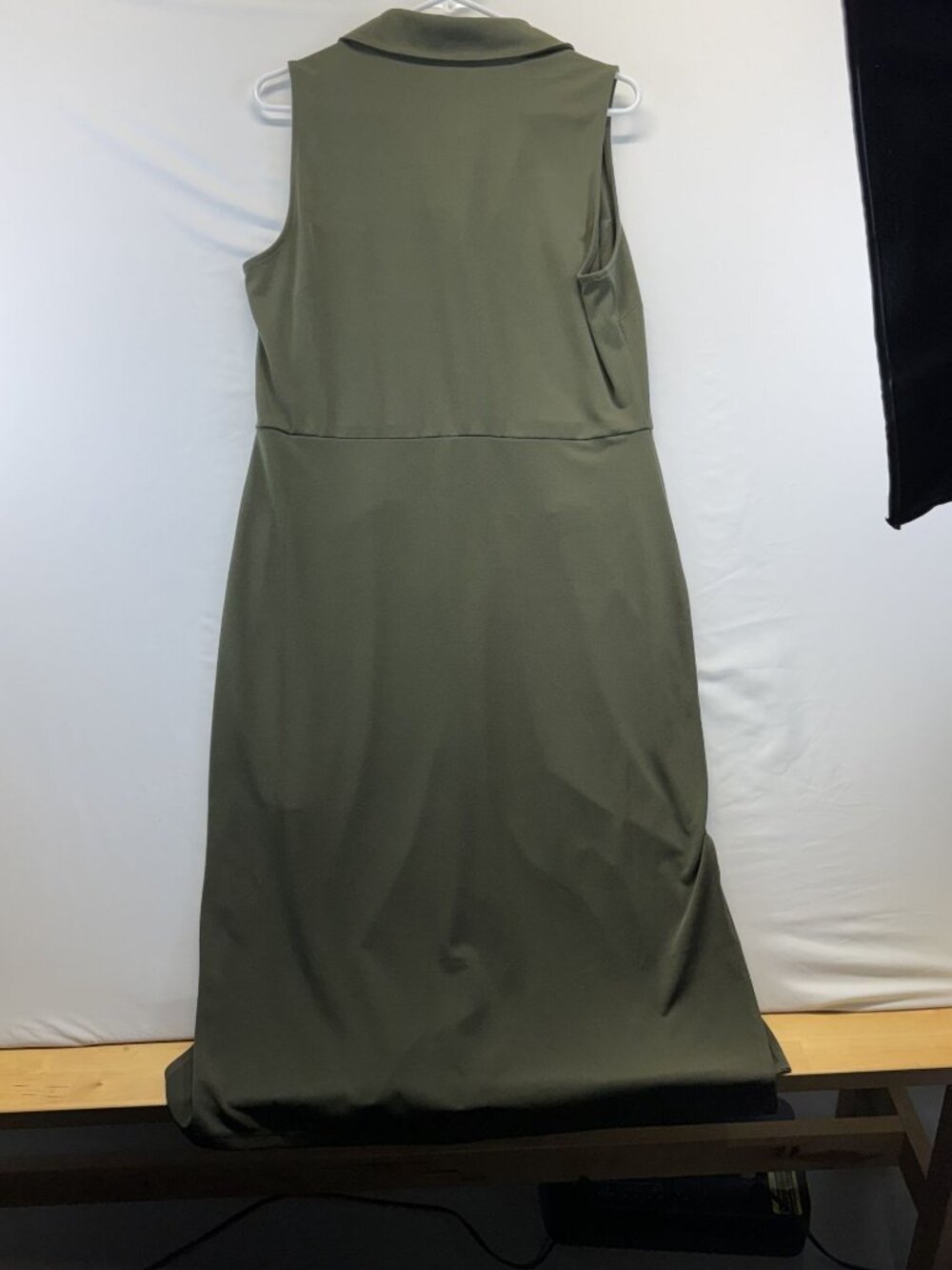 Michael Kors Olive Green Button Down Shirt Dress Sleeveless Faux Pockets Sz L - Picture 2 of 7